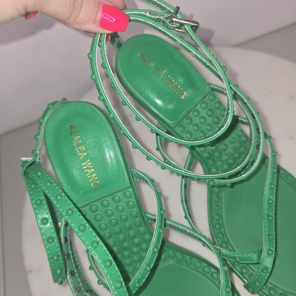 Azalea Wang Shoes Womens Size 8 Green Strappy Studded Heel Sandals SKIP-GREEN - Picture 12 of 13